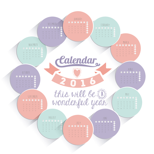 Circle cards 2016 calendar vector