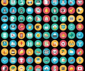 Circle flat style life icons set