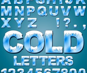 Cold snow alphabet with numbers vector