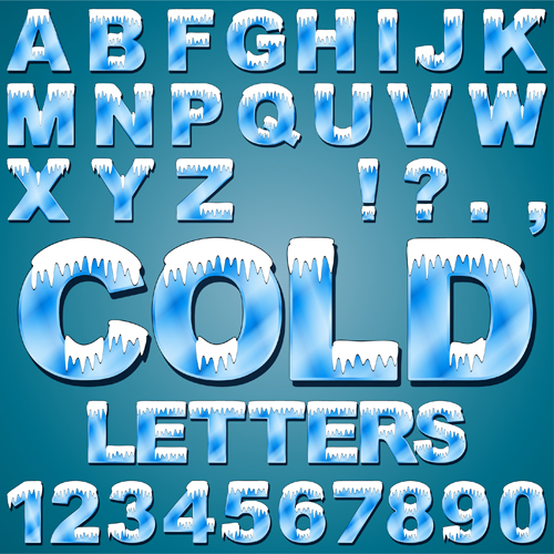 Cold snow alphabet with numbers vector