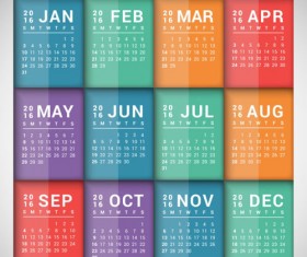 Colored 2016 calendar shining vector