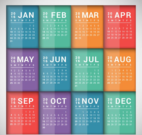 Colored 2016 calendar shining vector