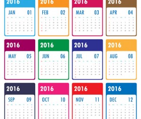Colored 2016 calender vector material