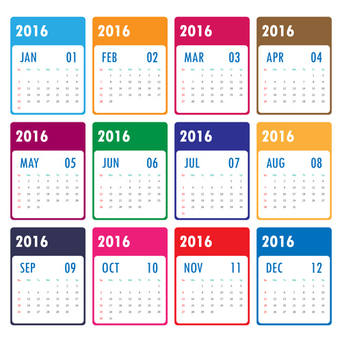 Colored 2016 calender vector material