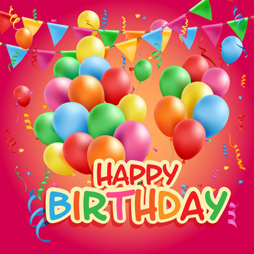 Colored balloons with birthday background graphics vector 01