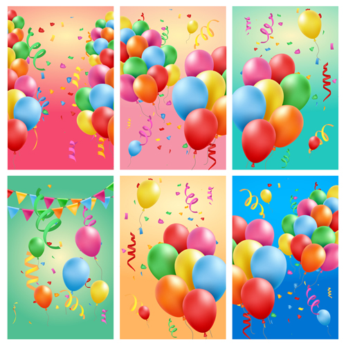 Colored balloons with birthday background graphics vector 02