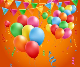 Colored balloons with birthday background graphics vector 03