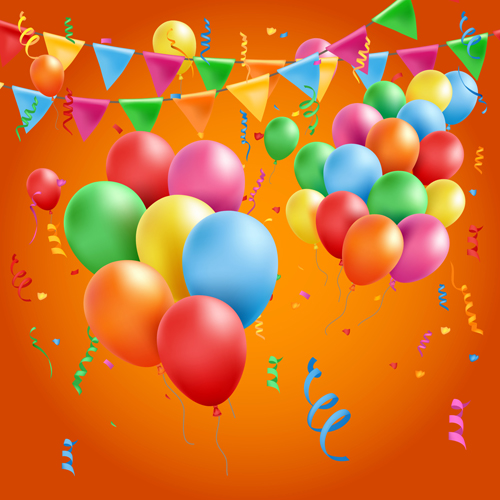 Colored balloons with birthday background graphics vector 03