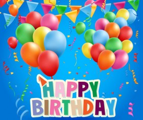 Colored balloons with birthday background graphics vector 04