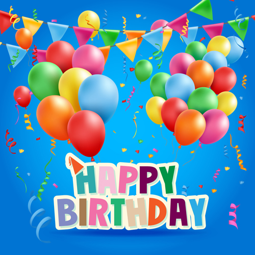 Colored balloons with birthday background graphics vector 04 free download