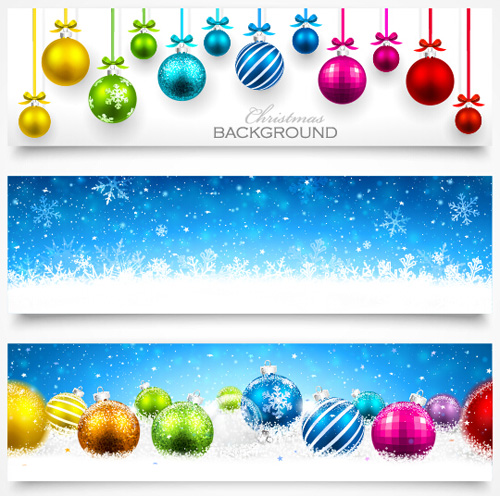 Colored christmas balls banners vector