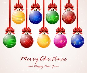 Colored christmas balls with red bow vector