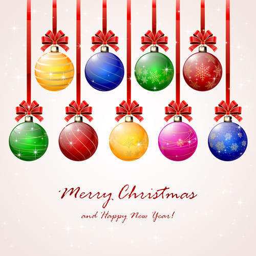 Colored christmas balls with red bow vector