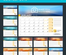 Colored desk calender 2016 vector graphics 01