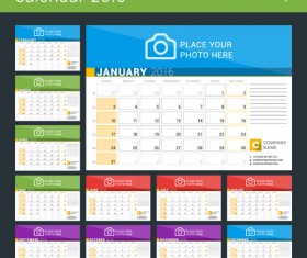 Colored desk calender 2016 vector graphics 02