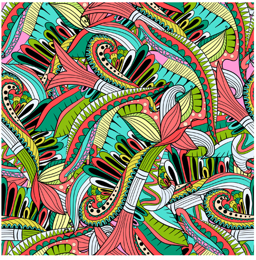 Colored doodle pattern seamless vector 04