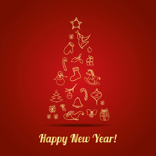Creative christmas tree with new year background vecrtor 01