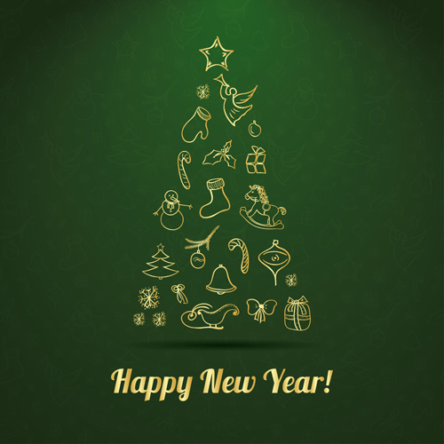 Creative christmas tree with new year background vecrtor 04