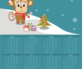 Cute monkey with 2016 calendar vector