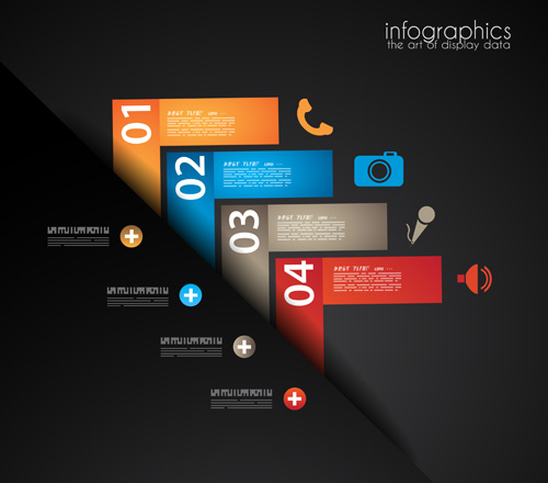 Dark style infographics business vector 01