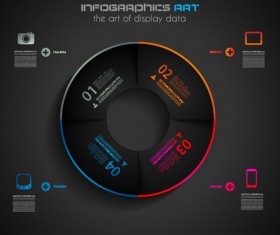 Dark style infographics business vector 04