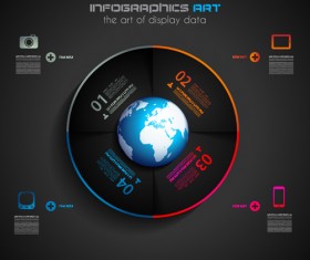Dark style infographics business vector 06