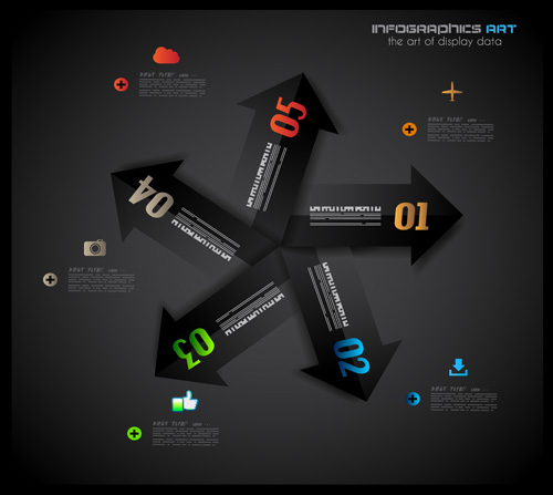 Dark style infographics business vector 20