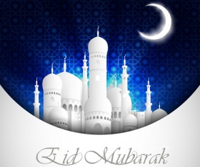 Eid mubarak with Islamic building background vectors 01