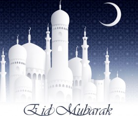 Eid mubarak with Islamic building background vectors 02