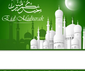 Eid mubarak with Islamic building background vectors 03