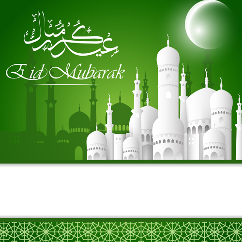 Eid mubarak with Islamic building background vectors 03