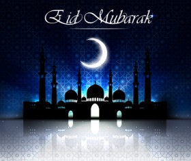 Eid mubarak with Islamic building background vectors 04