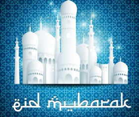 Eid mubarak with Islamic building background vectors 05