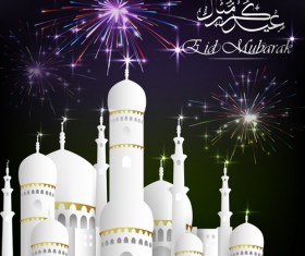 Eid mubarak with Islamic building background vectors 07