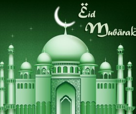 Eid mubarak with Islamic building background vectors 08
