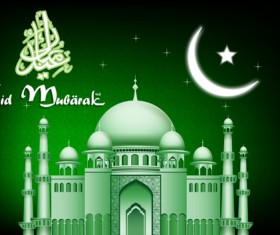 Eid mubarak with Islamic building background vectors 09