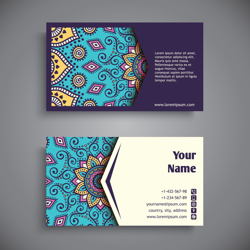 Ethnic pattern with business cards vector 02