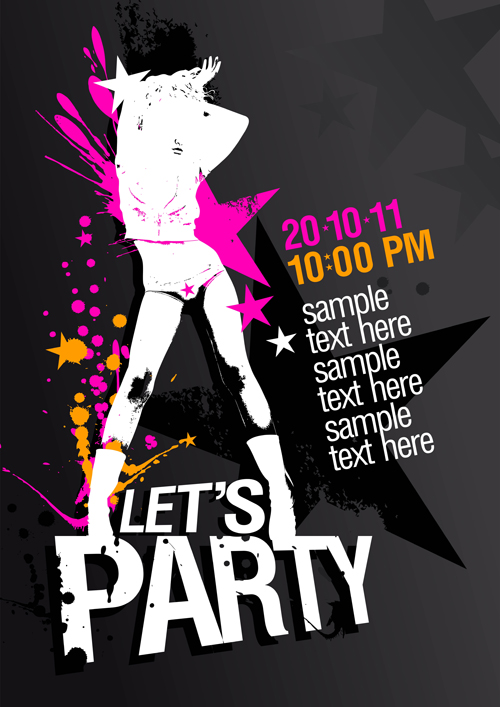 Fashion girl with party poster vector 02