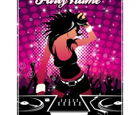 Fashion girl with party poster vector 03