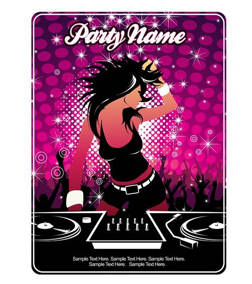 Fashion girl with party poster vector 03