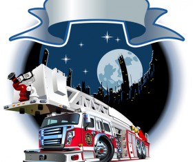 Fire truck with city vector 02