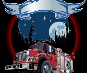 Fire truck with city vector 03