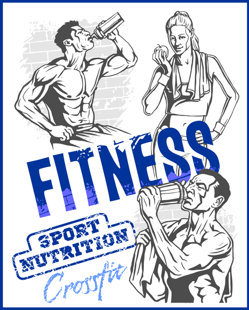 Fitness GYM hand drawn poster vector 01