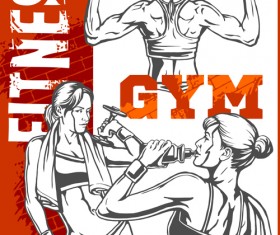 Fitness GYM hand drawn poster vector 03