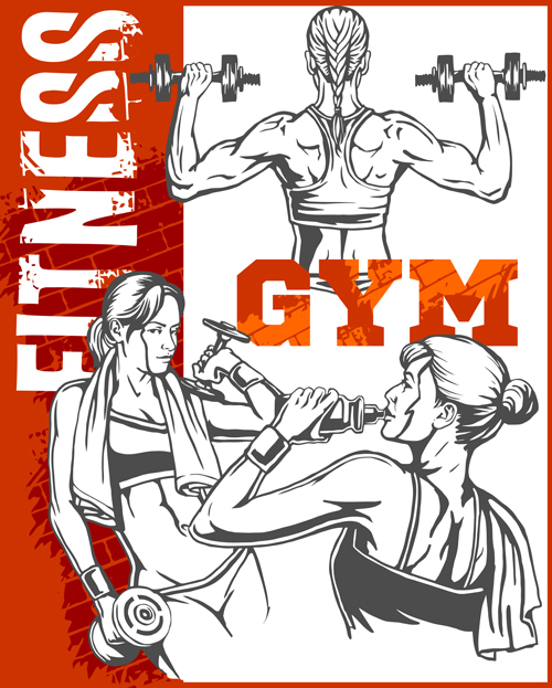 Fitness GYM hand drawn poster vector 03