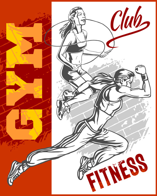 Fitness GYM hand drawn poster vector 04