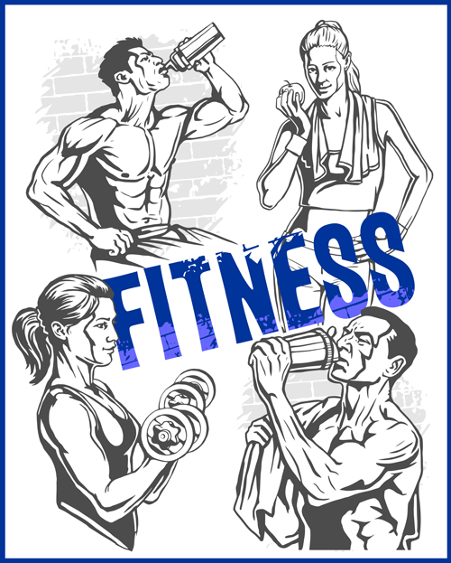 Fitness GYM hand drawn poster vector 05