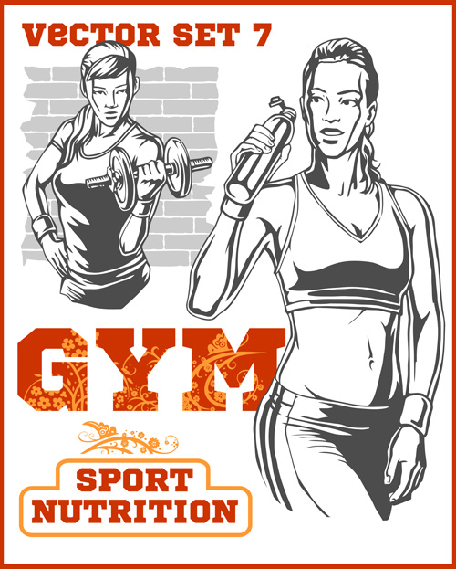 Fitness GYM hand drawn poster vector 06 free download