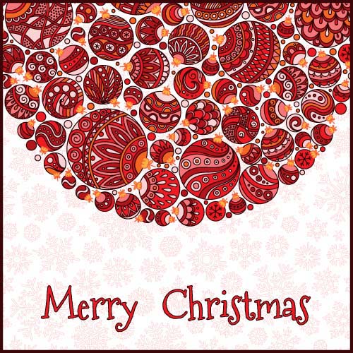 Floral christmas balls with greeting cards vector 01