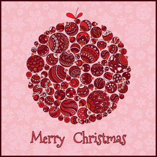 Floral christmas balls with greeting cards vector 03